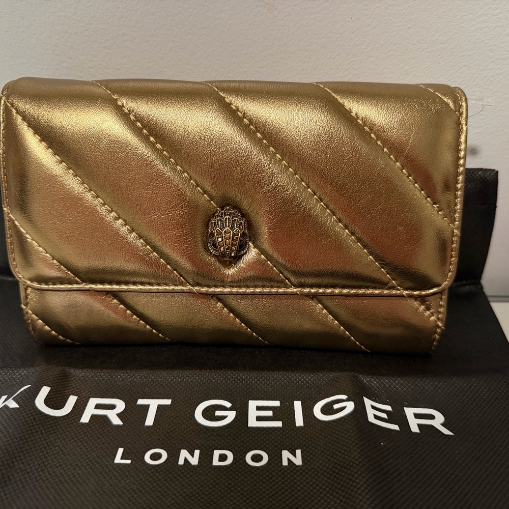 Kurt Geiger Metallic Gold Quilted Clutch - Picture 4 of 7